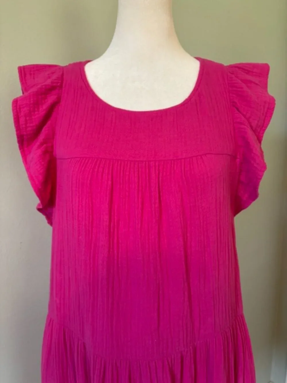J. Crew Hot Pink Gauzy Tiered Shift Dress w/Flutter/Cap Sleeves Women's Size 6